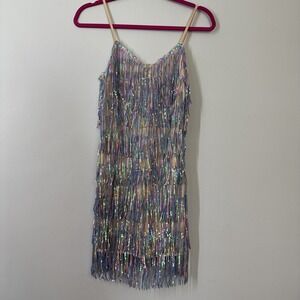Rainbow Sequin Fringe Mini Dress Taylor Swift Eras Tour Shake It Style Sz Small